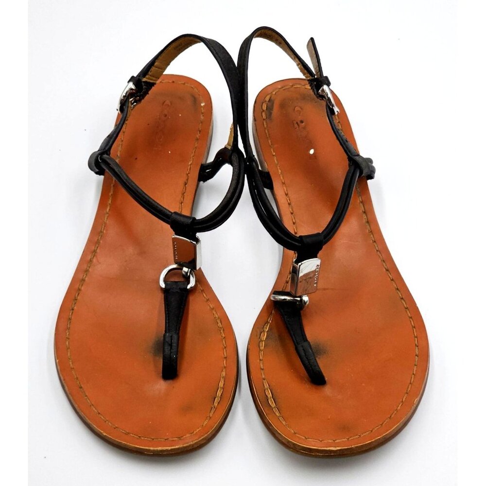 Coach Women's Black Leather Charleen T-Strap Sandals Silver Accents Sz 7 B 2309 - Picture 16 of 16